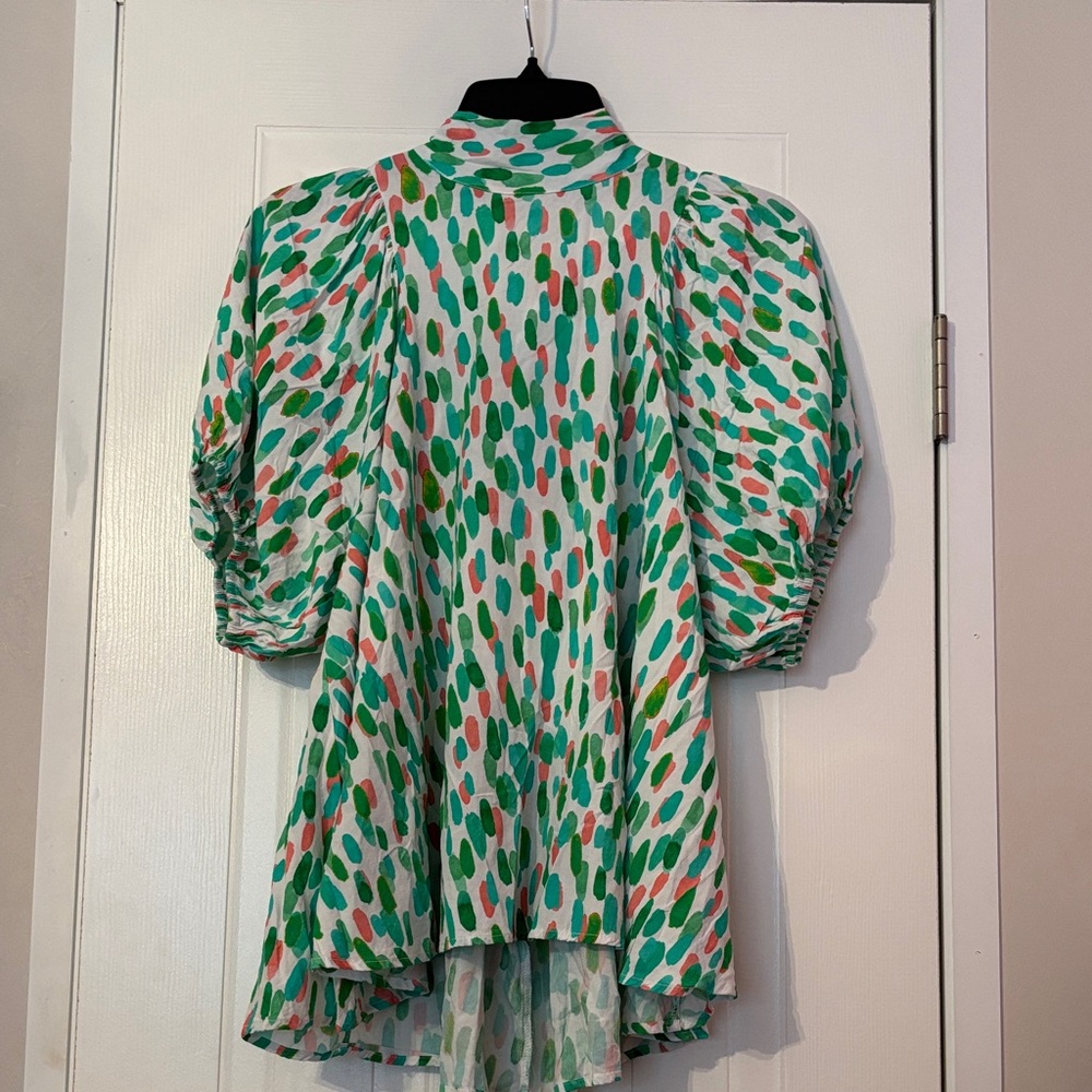 entro Green, Pink & Teal Speckled Puff Sleeve Blouse
